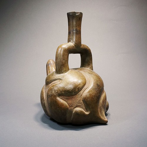 Ceramic: Chavin Tembladera Style Stirrup Spout Brownware Vessel in the form of an Abstract Animal $8,500