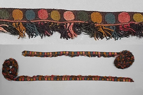 Peru - Paracas Pair of Embroidered Fringes with Alternating Colored Circles $4,900