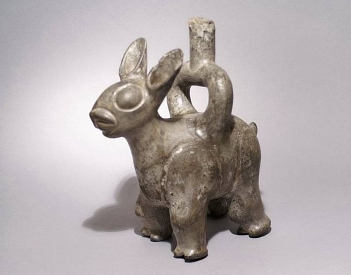 Peru - Viru ceramic greyware single spout vessel in the form of a Viscaya $7,500