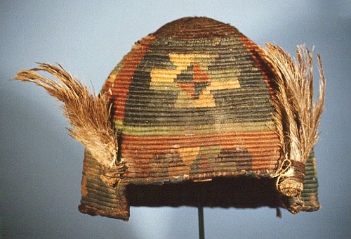 Textile: Pre-Inca helmet from Chile with Extended Cross Design Price Upon Request