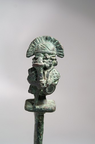 Moche Copper Spatula of a Warrior-lord with staff and shield $5,500