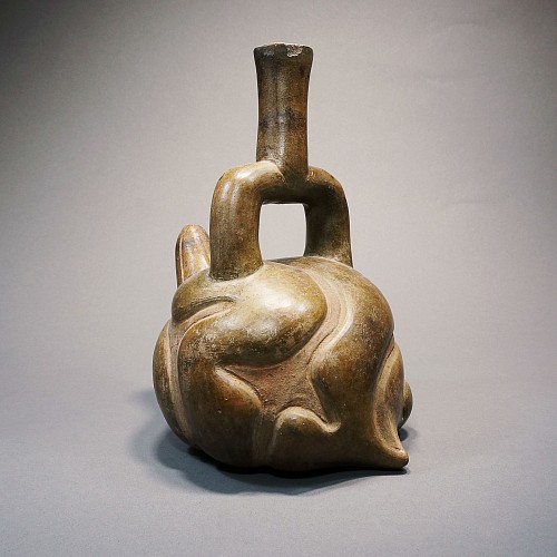 Ceramic: Chavin Tembladera Style Stirrup Spout Brownware Vessel in the form of an Abstract Animal $8,500