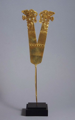 Metal: Wari Double-headed Gold Feather Plume with Embossed and Cutout Decoration $12,500