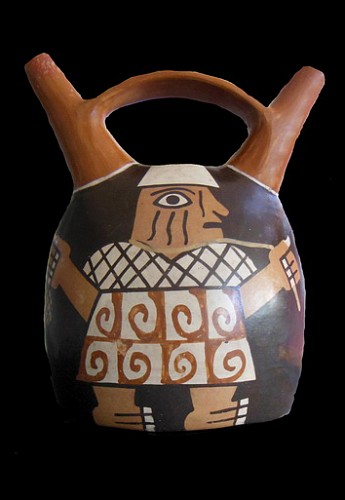 Peru - Wari Bridge Spout Ceramic of of A Man Holding a Rope $5,500