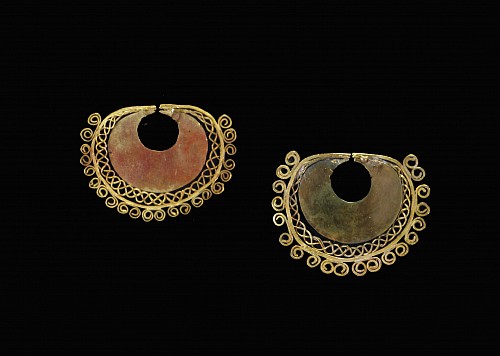 Search:  Peru, Early Nasca Gold Pair of Earrings w..., Price Upon Request