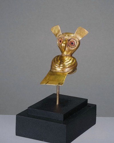 Work: Early Moche Gold Owl Ornament or Necklace Element Price Upon Request