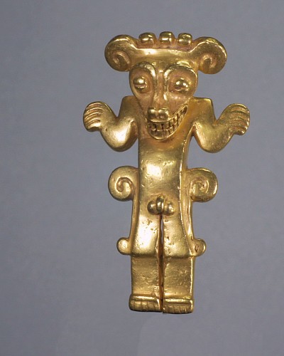 Costa Rica - Diquis Style Cast Gold  Figure of a Shaman Wearing an Crocodile Mask Price Upon Request
