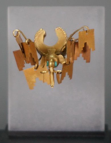 Metal: Moche Gold Nose Ornament with Hummingbird in a Tree $12,000