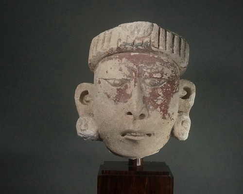 Work: Early Post-Classic Mayan Stucco Head Depicting a Priest Price Upon Request