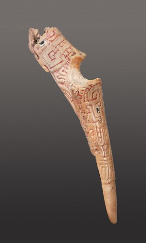 Peru - Chavin Carved Bone Spatula with Incised Morphed Faces $6,000