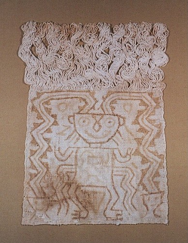 Work: Paracas Painted Mummy Mask Textile with Figure and Serpents $3,400