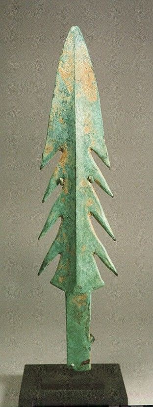 India, India- Gangetic Bronze Harpoon Point
A classic example of a Gangetic bronze harpoon point, which has been cast and chased with three additional sets of barbs.  Ex Belgium collection prior to 1996.
Period: India, Gagentic period, Ganges River Valley, c. AD 100
Media: Metal
Dimensions: Height 11"
$2,750
94200a