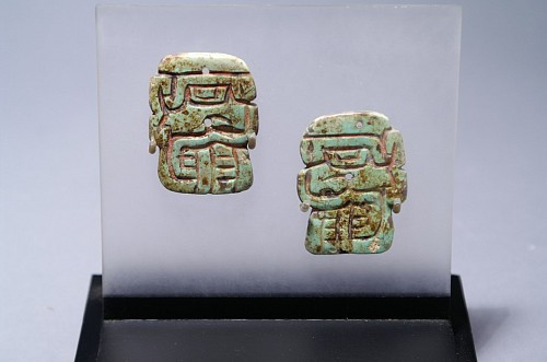 Chavin pair of Turquoise Plaques with Profile Faces $2,900