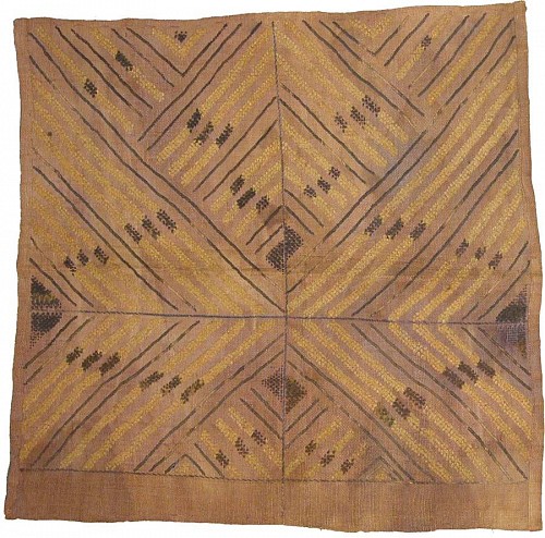 Work: Dekese (Kuba Kingdom) Raffia Panel with X-shaped Motif $450
