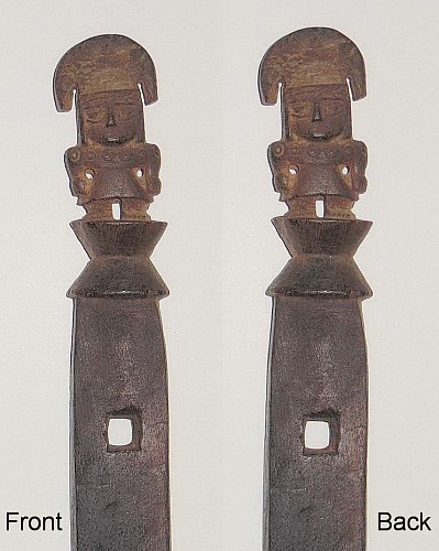 Wood: Pari of Huacho Carved Baby Carrier Posts with Reversible Figures $2,400