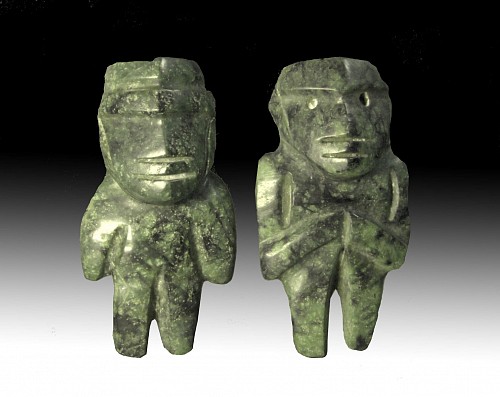 Stone: Pair of Miniature Dark Green Jadite Mezcala Figures of the M16 Type $2,400