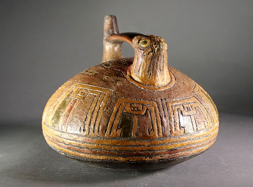Ceramic: Paracas Bridge Spout Vessel with Falcon's Head Price Upon Request