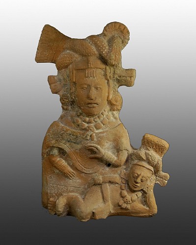 Ceramic: Mayan Ceramic Figural Rattle of A Female Figure with Child Price Upon Request