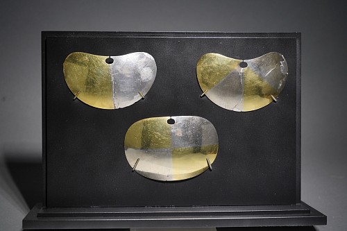 Metal: Three Moche Bi -Metallic Nose Ornaments $12,500