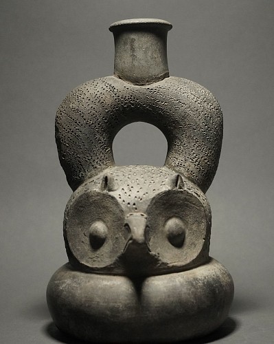 Peru - Chavin Stirrup Spout Vessel in the Form of an Owl's Head $6,750