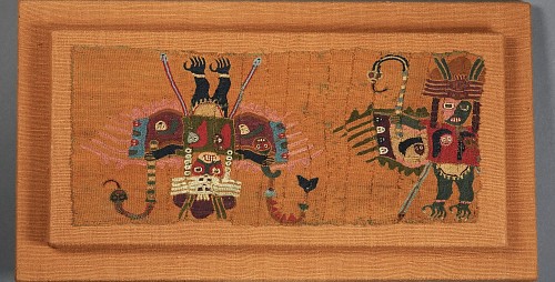 Exhibition: Paracas: A Selection of Textiles and Ceramics, Work: Paracas Embroidered Textile Section with Animal Impersonator Shamans