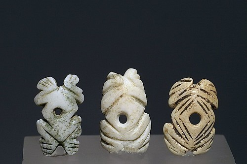 Work: Three Taíno  Carved Shell Abstract Frogs