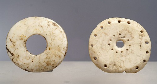 Two TaÃ­no  Carved Shell Discs that Could be Eyes for a Idol