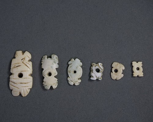 Work: Six Taíno  Miniature Shell Abstract Frog Ornaments