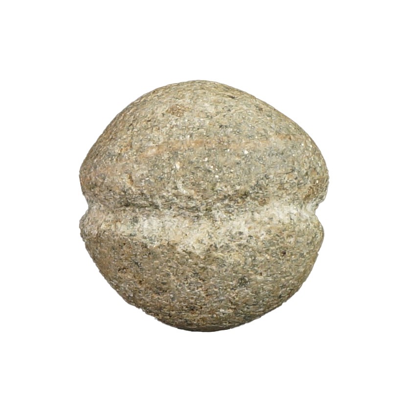 Dominican Republic, Taíno  Round Stone Axe Head with Groove in Center
This small round stone axe headwould likely have been affixed to an axe handle and used as a hammer or a weapon.
Period: Dominican Republic, Courian Subseries, c. 2000 BC - AD 250
Media: Stone
Dimensions: Height: 2 1/2"
99530