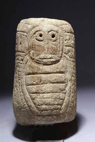 Work: Taíno Stone Pillar Effigy with Incised Owls Front and Back