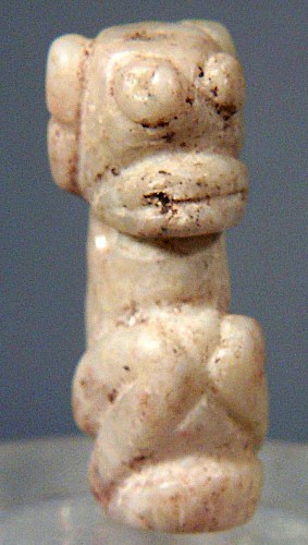 TaÃ­no Gray-white Stone Crouching Hybrid Dog-Bat Amulet with Bulging Eyes