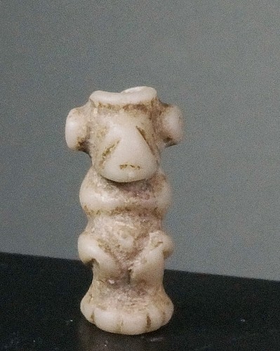 Work: Taíno  Carved Light Gray Stone Miniature Crouching Figure