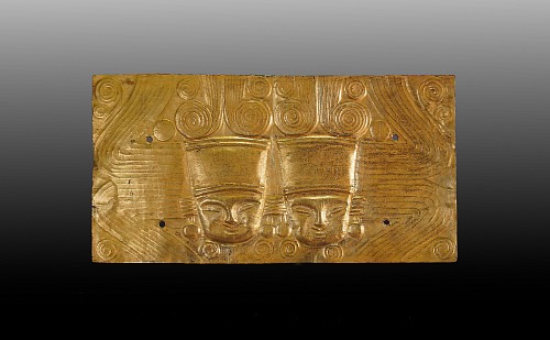 Work: Calima Gold Hammered and Incised Plaque with Two Royal Heads $24,000