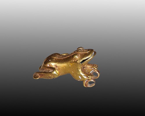 Diquis Lost Wax Cast Gold Frog or Toad Decorated with a Band Along His Back $7,500