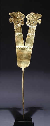 Wari Embossed Gold Feather Plume Decoration Depicting a Pair of Vultures Price Upon Request