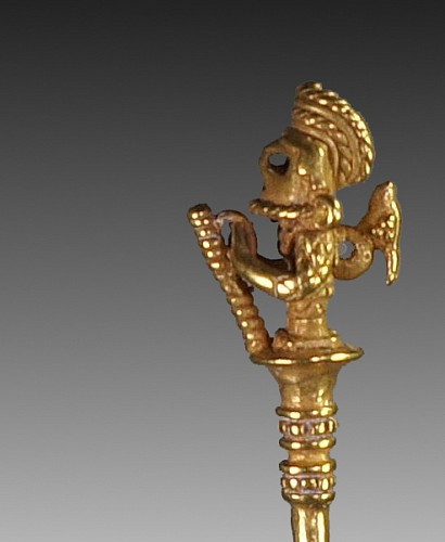 Work: Calima Cast Gold Lime Dipper of a Warrior with Animal Perched on Back $12,000