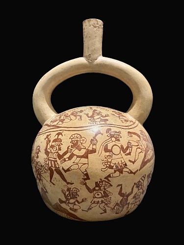 Peru -&nbsp;Moche Fineline Painted Vessel with Warriors and Prisoner &bull;SOLD